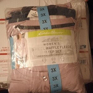 Eddie Bauer Women's Waffle Fleece Sleep Set in Pink and Gray